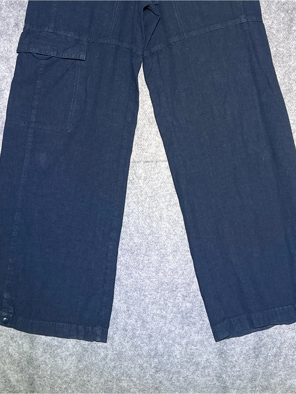 PILCRO Anthropologie Wide Leg Linen Cargo Pants Blue Cinch Waist XXS 30 Inseam